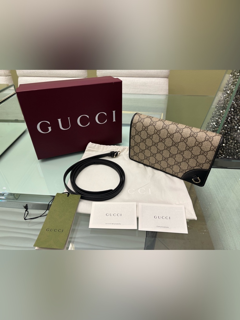 Authentic Brand New Gucci GG Emblem wallet with leather strap